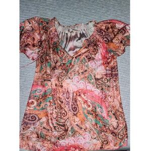 Philosophy Paisley Print Smocked Neck V‎ Neck Tunic Top XS